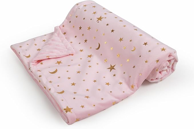 Baby Blanket for Boys Girls Soft Minky with Double Layer Dotted Backing, Star and Moon Printed 30 x 40 Inch Receiving Blanket (Pink)