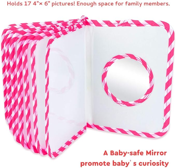 Photo Album Soft Cloth Photo Book First Year Memory Album Shower Gift for Newborns,Holds 4x6 Inch Photos. (Pink)