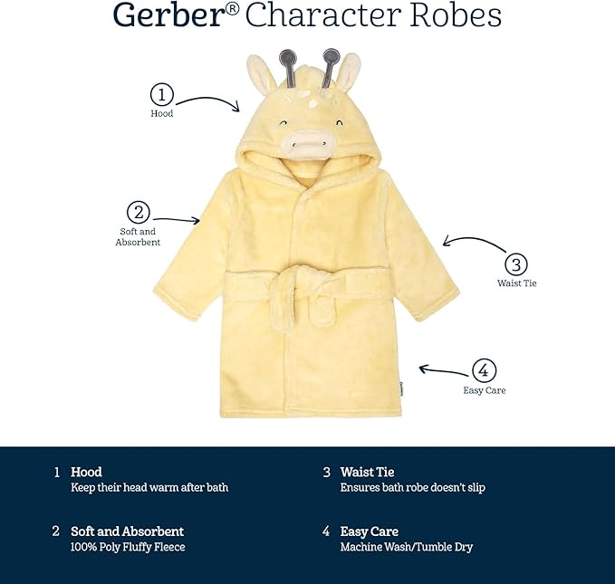 Gerber Unisex Baby Plushy Soft Hooded Animal Character Bathrobe