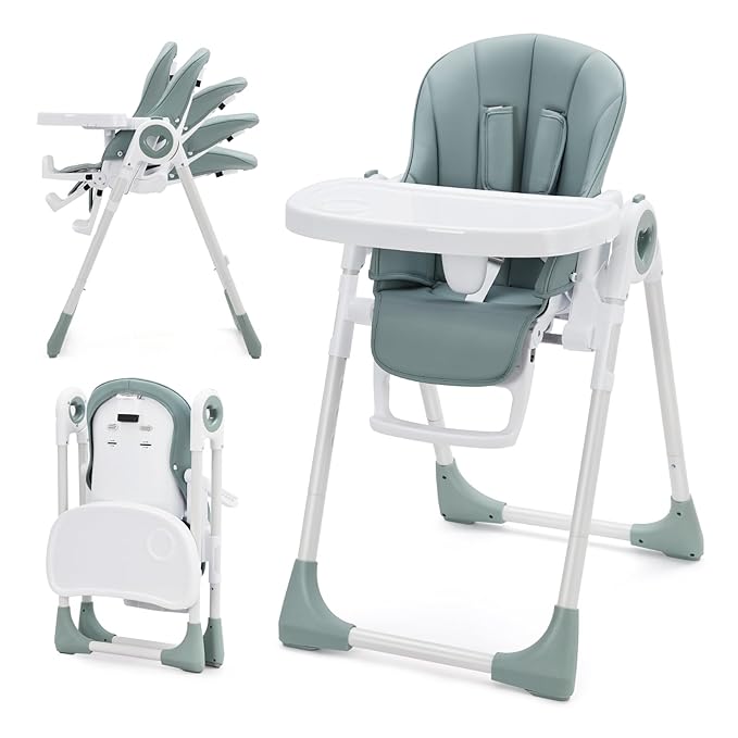 Baby High Chair for Toddlers 1-3 Years Old, Foldable Baby High Chair with Removable Tray, Lightweight Folding Chair with 5-Point Safety Harness, Multiple Recline Positions & Compact Design