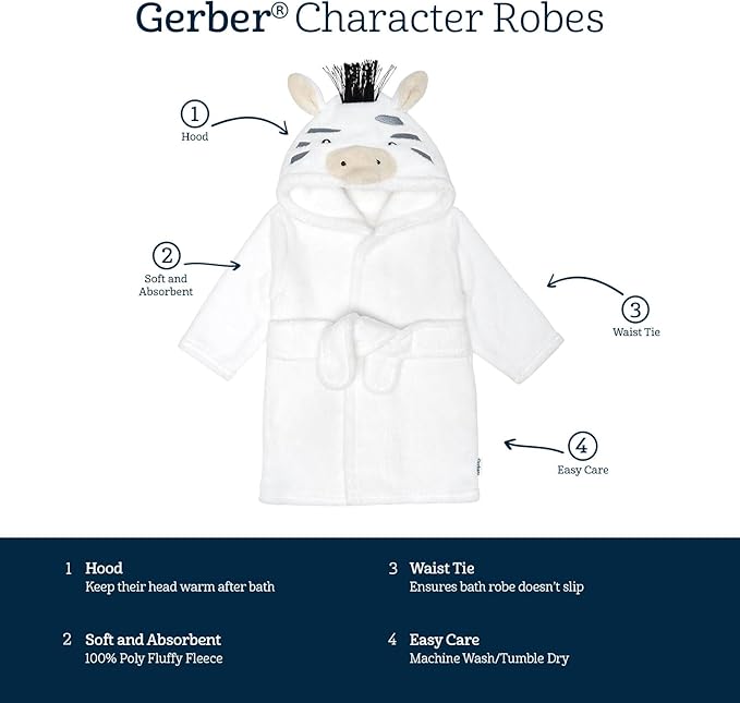 Gerber Unisex Baby Plushy Soft Hooded Animal Character Bathrobe