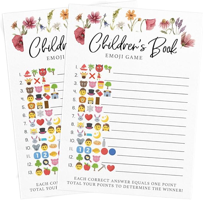 Printed Party Baby Shower Games – 4 Games and Activities for 30 Guests, Includes Bingo, Price is Right, Emoji Book, and Guess Who Trivia, Baby in Bloom Floral Design for Girl