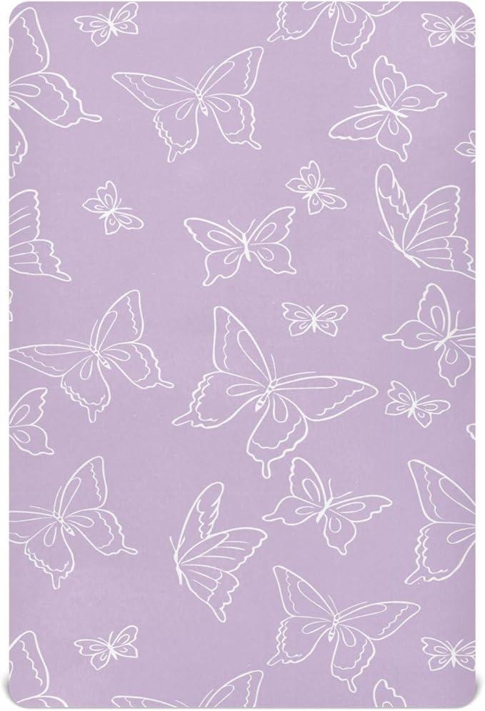 Purple Butterfly Crib Sheets for Neutral Bassinet Play Sheets,Sheets Toddler Bed Sheets for Baby Boys Girs 39 * 27 * 5in