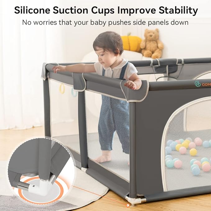 COMOMY Playpen for Babies and Toddlers, 71"x59" Extra Large Baby Playard, Safe Non-Slip Fence, Full Mesh Design, Indoor & Outdoor Kids Activity Center, Dark Grey