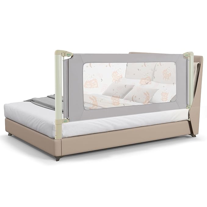 BABY JOY Bed Rail for Toddlers, 79" Vertical Lifting Extra Long Infants Safety Bed Side Rails with Double Lock, Foldable Baby Bed Rail Guard for Twin Double Full Size Queen King Bed Mattress (Gray)