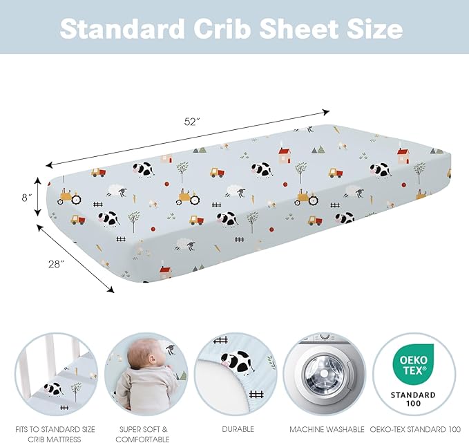Little Grape Land Toddler Sheets 3 Pack – Baby Crib Sheets Fitted for Boys Girls, Standard Size 28x52‘’ Crib Mattress, Super Soft Breathable Washable Microfiber Blue Sheep