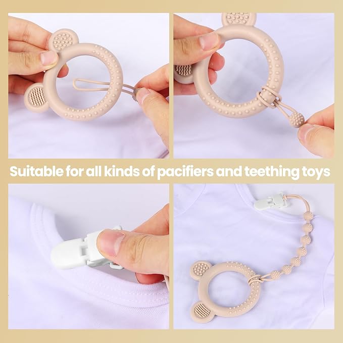 Baby Pacifier Clip, 6 Pack Silicone Pacifier Holder with One Piece Design for Baby Boy and Girl, BPA Free Soft Flexible Paci Binky Clips