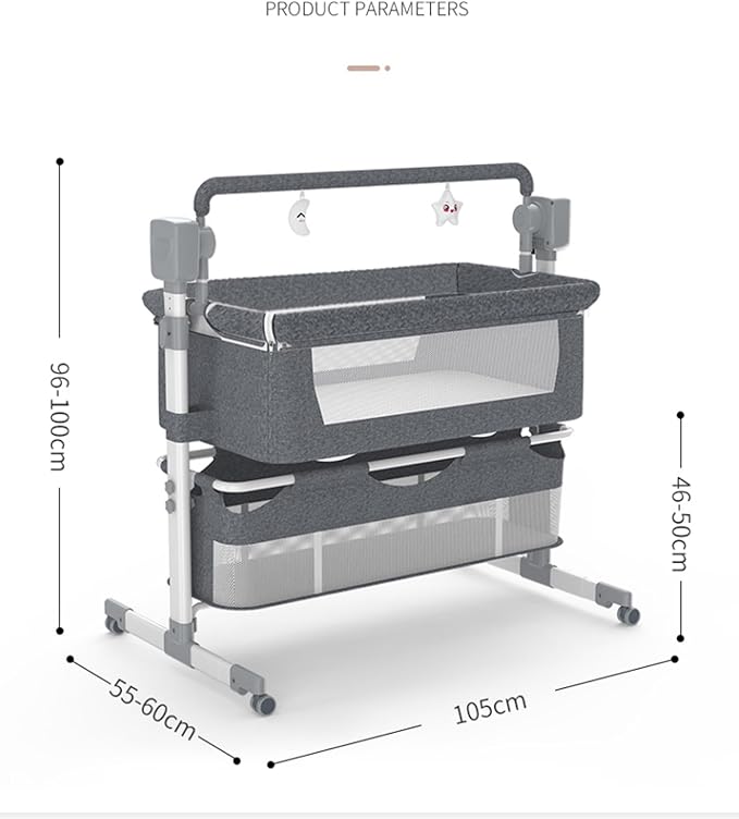 Electric Bluetooth Smart Next to Me Crib, Bassinet Cradle with Lullaby Music, Baby Bedside Crib for Newborn, Baby Co-Sleeper Cot with Mattress, Remote and 5 Swaying Gears(MG601-Khaki)