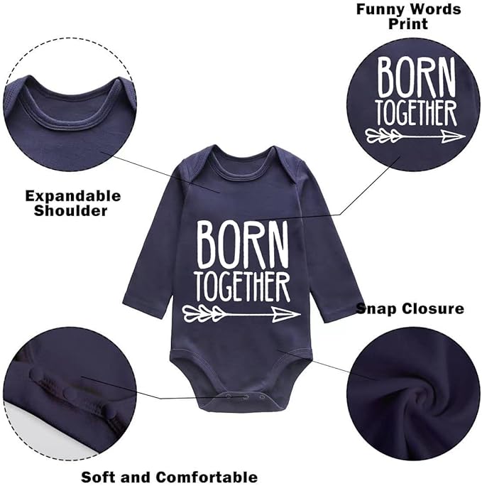 YSCULBUTOL Baby Twins Bodysuits Best Friends Forever Baby Clothes Set with Bibs Girl Outfit with hat