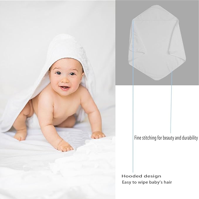 Baby Hooded Towels 31.5 * 31.5" Bath Towel for Newborn Toddler Infant Shower Gifts Ultra Absorbent Soft Bathrobe Blanket Boys and Girls (Snow-White)