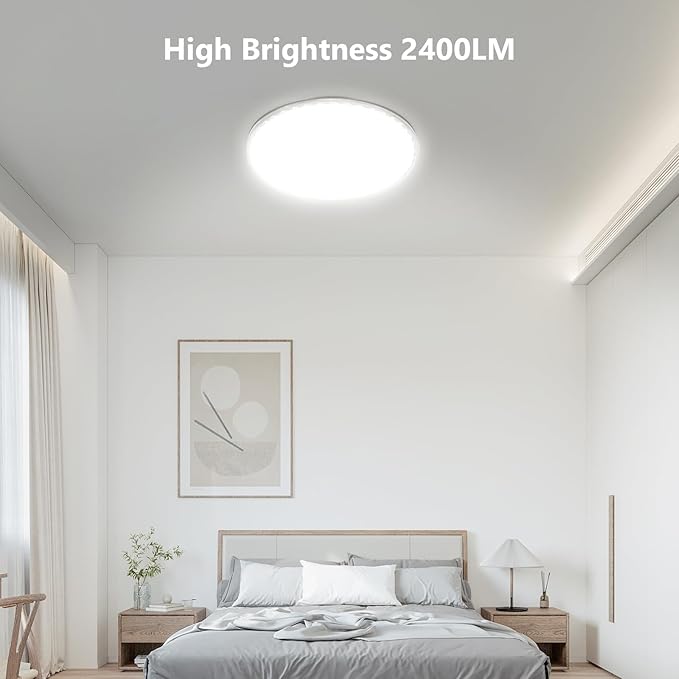 Smart Ceiling Light Replacement Kit, RGB LED Ceiling Light Retrofit Kit, 2400LM, DIY Color, Compatible with Alexa, 2700K-6500K for Bedroom, Living Room, 9.25 Inch, 120V, ETL