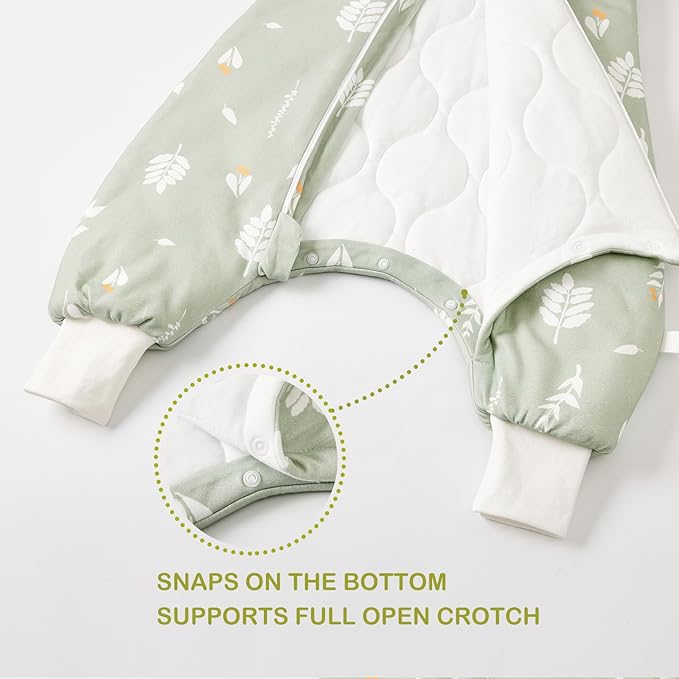 3.5 TOG Super Soft Thick Detachable Long Sleeves Sleep Sack with Feet, 100% Cotton Winter Warm Toddler Sleep Sack, Foliage, Size L