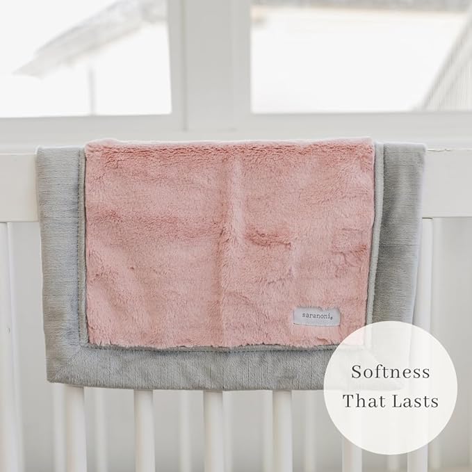 SARANONI Security Blankets for Babies Super Soft Boutique Quality Lush Luxury (Mini 15" x 20", Light Pink/Gray)