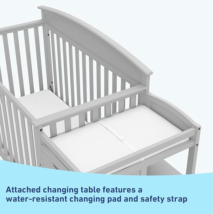 Graco Benton 4-in-1 Convertible Crib and Changer (Pebble Gray) – GREENGUARD Gold Certified, Crib and Changing -Table Combo, Water-Resistant Changing Pad, Converts to Toddler Bed, Daybed