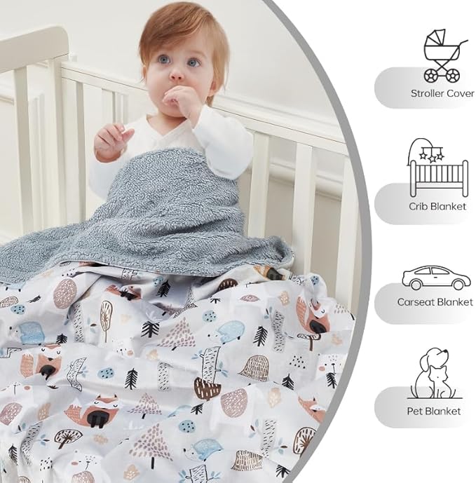 QSTEHEML Baby Blankets for Boys,Super Soft Double Layer Sherpa Blanket Neutral,Baby Gifts Plush Mink Blanket with Furry Binding and Back,Newborn Blankets for Crib(Fox,30 * 40inch)
