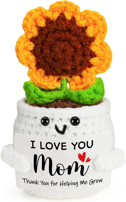 MBL Gifts for Mom Mothers Birthday - Mom I Love You, Handmade Funny Cute Crochet Sunflower for Mother Mama Mommy Birthday Mother’s Day Christmas Stocking Stuffers Present from Daughter Son