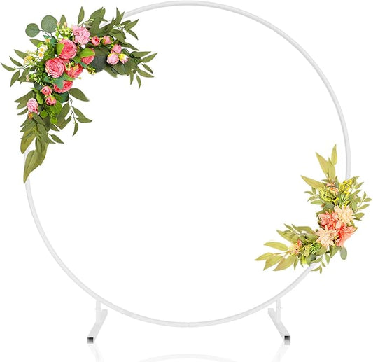 6.6ft Round Backdrop Stand, Stable Balloon Arch Stand, Metal Wedding Arch Backdrop Stand Circle Backdrop Stand Frame for Wedding, Birthday Party, Baby Shower Decoration (White)