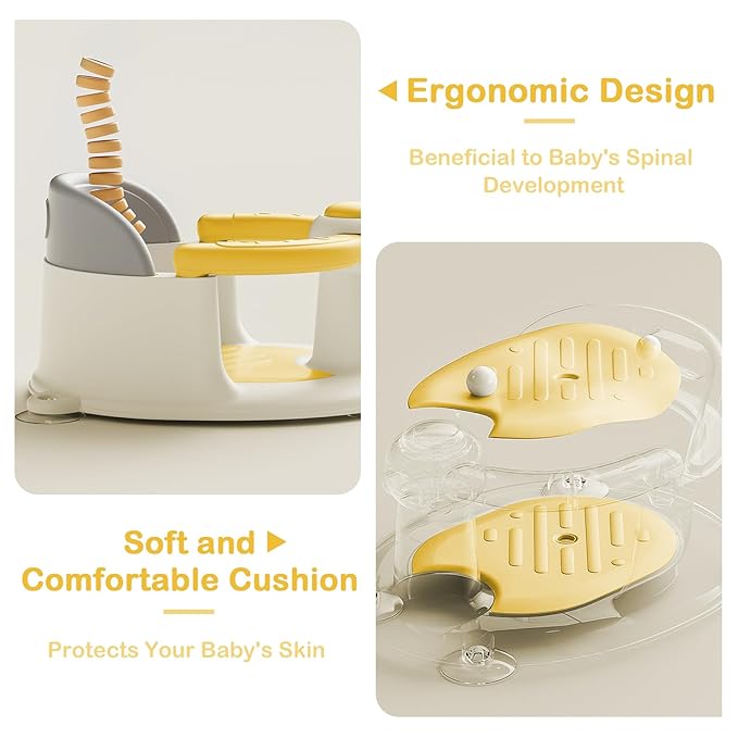 Baby Bath Seat for Babies 6 Months & up, Sure & Secure Suction Cups, Non-Slip Baby Bath Seat, Detachable, Safe & Comfortable Baby Bath Support, Sit Up Bath Seat for Baby, Yellow