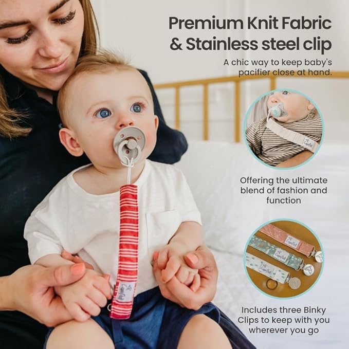 Copper Pearl Pacifier Clip 3-Pack: Premium Knit Binky Clips for Baby Girls and Boys - Stylish Stainless Steel Pacifier Holder Clip - Baby Pacifier Clips for No More Floor Drops - Bridger