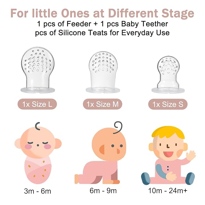 Baby Silicone Fruit Food Feeder Pacifier & Breastmilk Popsicle Freezer Molds,BPA Free Baby Food Storage Containers Frozen Ice Tray for Baby Feeding Safely, Infant Fruit Teething Toy (Pink)