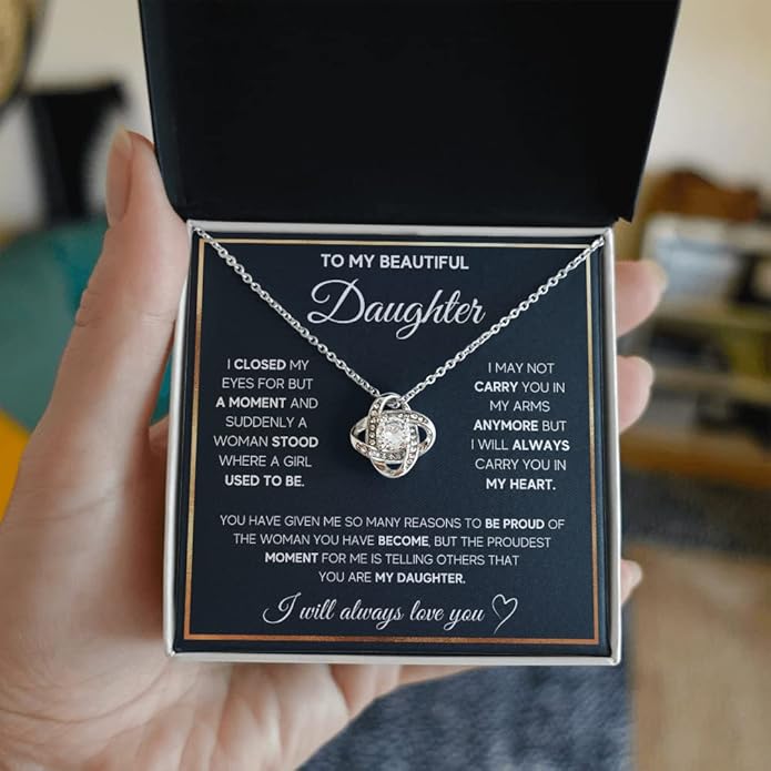 To My Beautiful Daughter Necklace from Mom & Dad | Cubic Zirconia Pendant with Heartfelt Message Card & Gift Box | Daughter Birthday, Graduation, Christmas Jewelry Gift from Parents