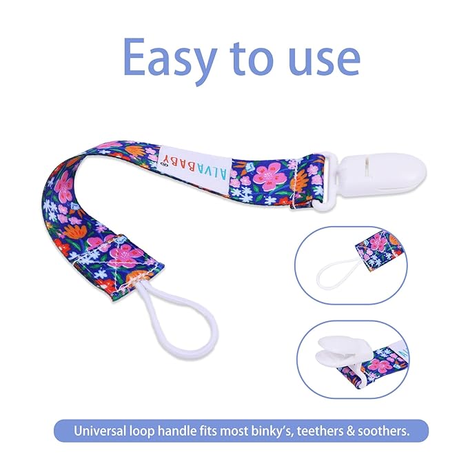 ALVABABY Pacifier Clips Floral 8 Packs Paci Clip Holder Leashes for Baby Girls Fits Teething Rings