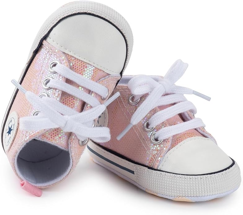 Unisex Baby Boys Girls Shoes, Newborn Infant Non-Slip Canvas Denim High Top Sneakers, Toddler First Walkers Shoes