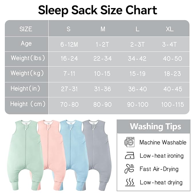 Rayon Made From Bamboo Sleep Sack 12-24 Months 0.5 Tog Ultra Soft Summer Toddler Sleep Sack 1t-2t with Feet 2-Way Zipper Lightweight Sleeping Bag Baby Wearable Blanket (2 Pack)-Pink & Gray