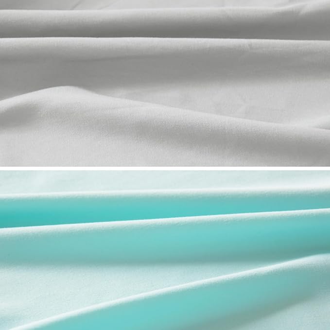 Biloban Pack and Play Sheets Fitted, 2 Pack Pack and Play Sheet Fits for Graco Pack n Play Mattress, Neutral Playard Sheets for Baby Boys and Girl, Grey & Aqua, 38”X 26”