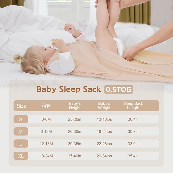 3 Pack Baby Sleep Sack 18-24 Months 100% Cotton TOG 0.5 Baby Sleeping Bag 2-Way Zipper Toddler Wearable Blankets Comfy Stretchy Summer Sleep Sacks