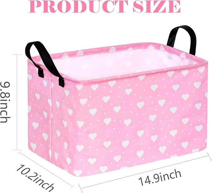 Rectangle Heart Partten Kids Gift Storage Basket Home Shelf Storage Basket Organizer Box Clothes Laundry Hamper Toys Nursery Basket Baby Laundry Basket with Handles