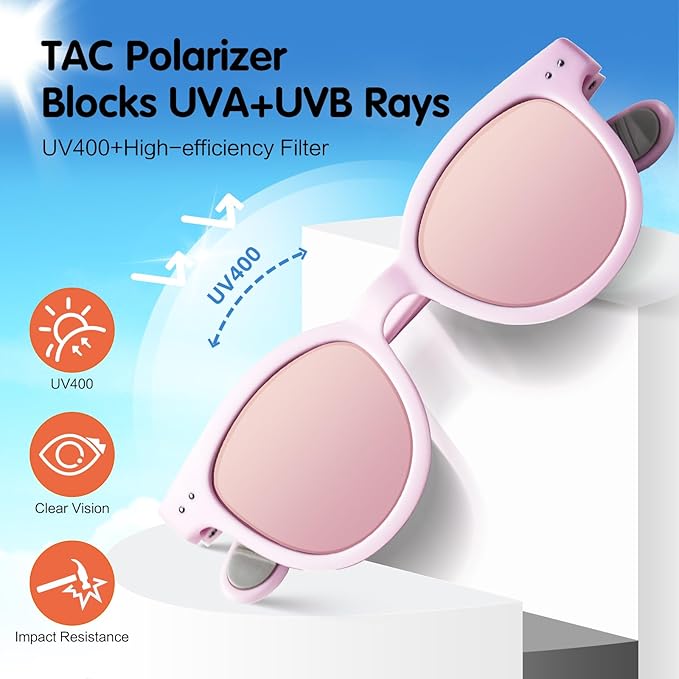 EYEBUDDY Kids Sunglasses for Boys Girls Age 2-8 Polarized UV Protection Toddler Children Sun Glasses Pack of 2