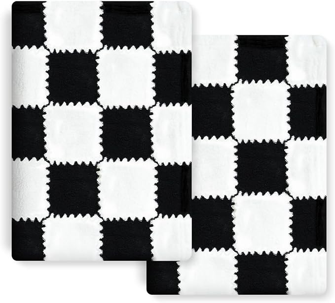 Checkered Baby Blanket for Boys, 2 Pack Soft Baby Boy Blankets, Small 28 x 40 inches Toddler Fleece Blanket, Essentials Crib Stroller Items, Newborn Gift (Black)