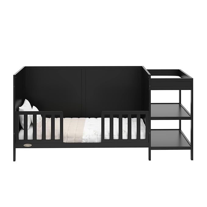 Graco Theo 5-in-1 Convertible Crib & Changer (Black) GREENGUARD Gold Certified, Converts to Daybed, Toddler Bed, Full Size Bed, Fits Standard Full-Size Crib Mattress, Adjustable Mattress Height