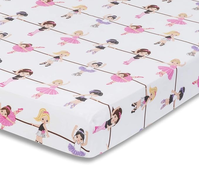 Baby Girl Fitted Crib Sheet Born to Dance Ballerina, 100% Soft Breathable Microfiber Baby Sheet, Fits Standard Size Crib Mattress 28in x 52in, Nursery Sheet