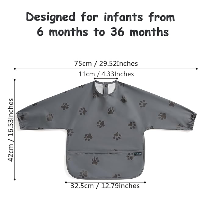 Baby Bib with Long Sleeves Bib & BLW, Machine Washable & Soft and Skin-Friendly Material, Coverall Bibs for Baby Feeding, Waterproof and Easy to Clean, for Baby Infant Toddlers (Dark Grey)