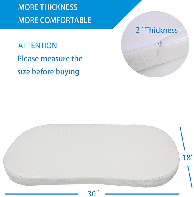 Mecc ecoh Baby Bassinet Mattress, 100% Breathable Cover, Water-Resistant Lining, Hourglass 30"x18"x2" Fit for Halo BassiNest Bassinet Series