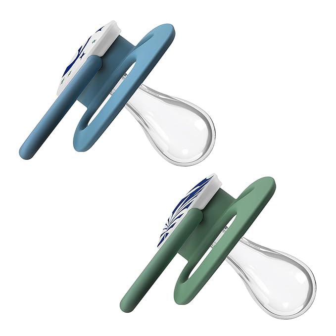 Dr. Brown's Advantage Glow-in-the-Dark Baby Pacifier, Fully Symmetrical Soother with Soft Silicone Bulb, Blue Nature, 6-18m, BPA Free, 2 Pack