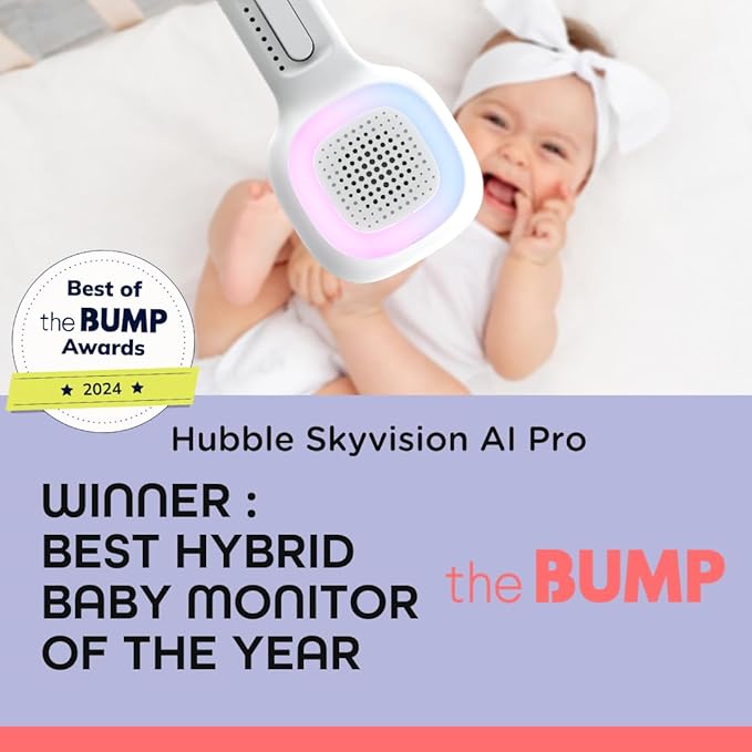 HUBBLE CONNECTED SkyVision Pro Twin AI-Enhanced HD Smart Baby Monitor, 2 Cameras, Parent Unit, Mounts, Smart Rollover & Cry Detection, AI Sleep Report, 2-Way Talk, Night Vision, Light & Sounds, App