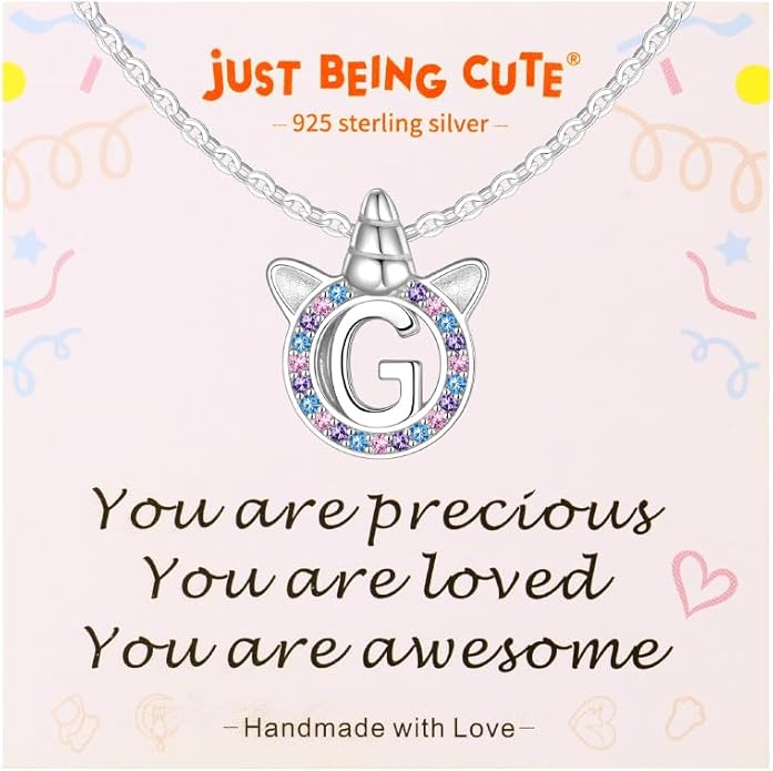 Unicorn Necklace for Girls, Initial Necklaces for Little Girls Kids Children, Hypoallergenic 925 Sterling Silver Kids Jewelry Colorful CZ Unicorn Gifts for Birthday Kindergarten Graduation Wedding