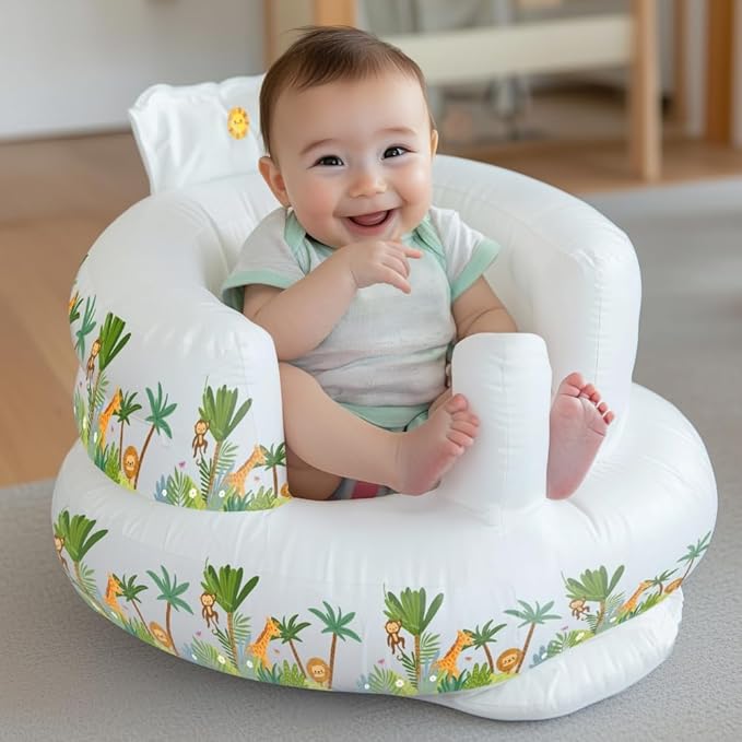 1 Piece Inflatable Baby Seat, Beautiful Jungle Design Baby Chair for 3 Months & Up, PVC High-Strength Thermoplastic Inflatable Chair, Sit Me Up, Infant Seat Easy to Inflate