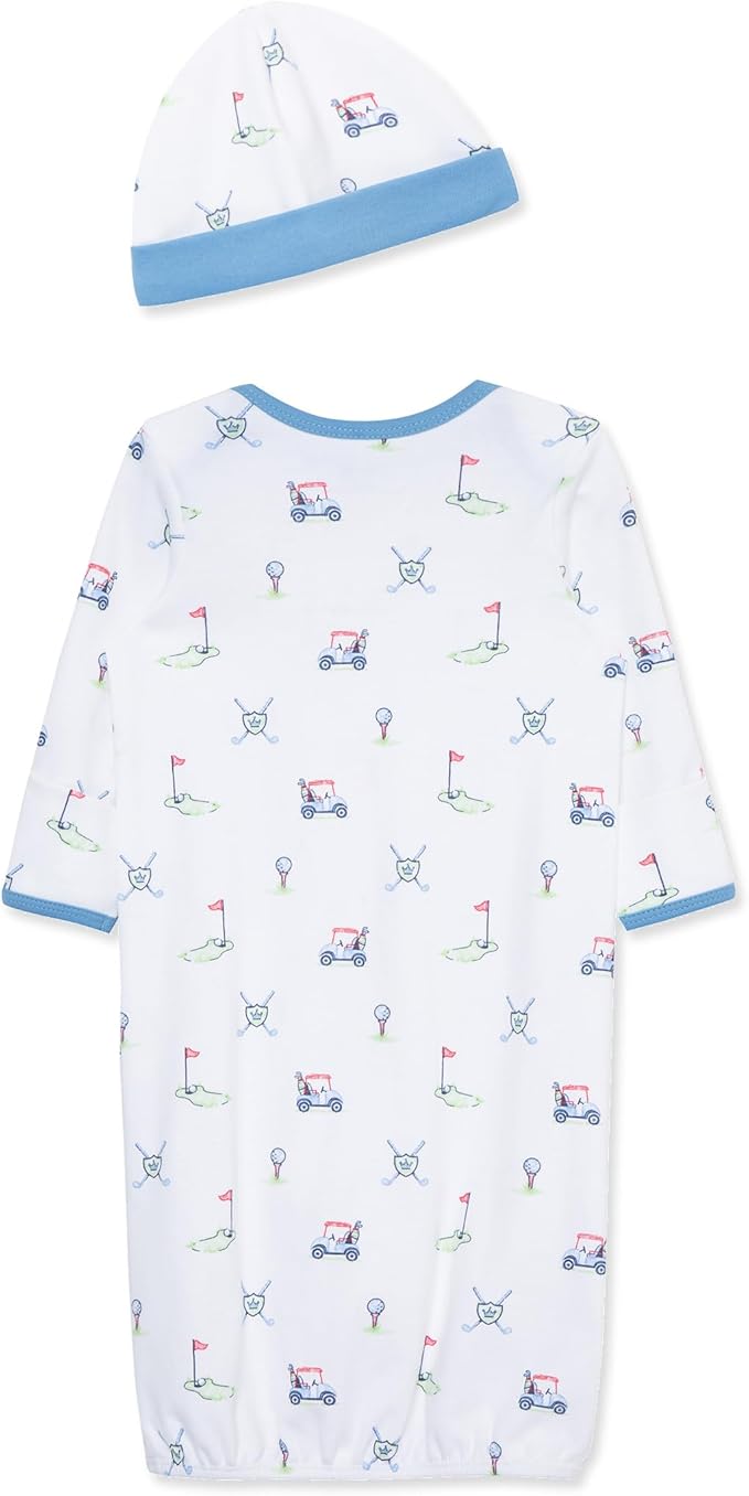 Little Me Clothes for Baby Boys' 2-Piece Nightgown and Cap Set 100% Cotton with Elastic Bottom, Baby Essentials, 0-3 Months