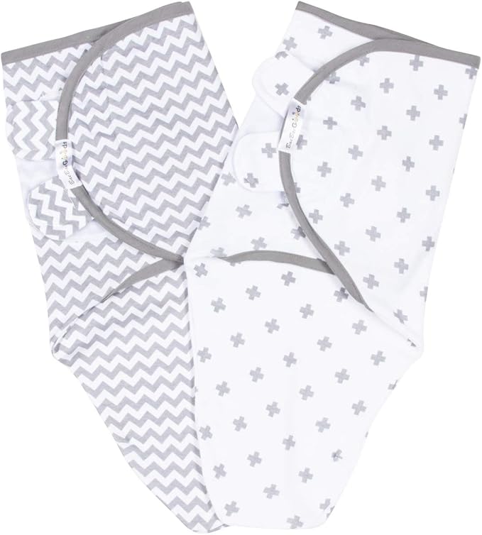 BaeBae Goods Swaddle Blanket, Adjustable Infant Baby Swaddling Wrap Set of 4, Baby Swaddling Wrap Blankets for Boys and Girls Made in Soft Cotton (Grey Arrows, 0-3 Months)