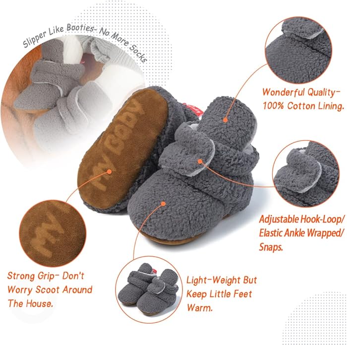 Sawimlgy Newborn Infant Baby Girl Boy Cotton Booties Stay On Sock Slippers Soft Bedroom Shoes Non-Skid Ankle Boots With Grippers Toddler Crib Warm Shoe First Walker Birthday Shower