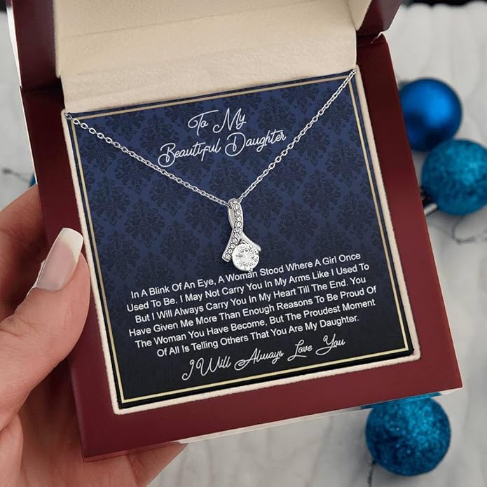 To My Daughter Gift Necklace From Dad or Mom - Badass Daughter Jewelry With Heartfelt Message & Elegant Box
