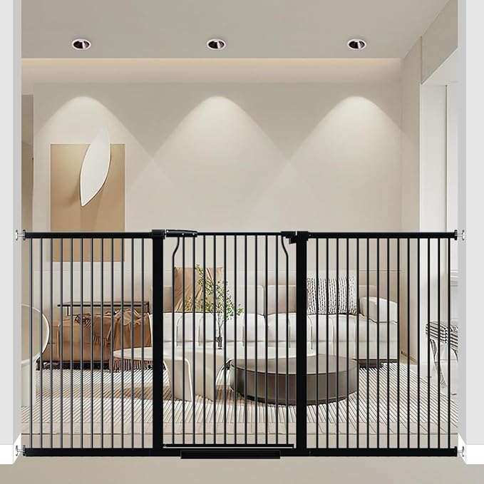 40.55" Extra Tall and Wide Baby Gate, 76.8-79.5 in Gates for Dogs Indoor with Door, Walk Through Long Pet Gate for Large Openings, Pressure Mounted Child Safety Gate for House Kid, Black