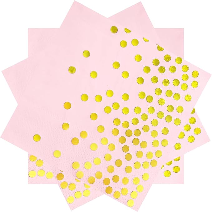 13 x 13 Inches Pink Party Napkins,Pink and Gold Paper Beverage Napkin,100 Pack Disposable Cocktail Napkins,Bar Napkins for Birthday Dinner Anniversary Wedding Party Supplies