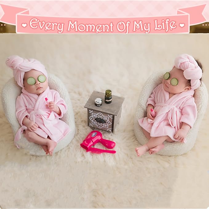 5PCS Newborn Photography Outfits, Baby Bathrobes Bath Towel Outfit with Slippers Photo Props for Girls and Boys