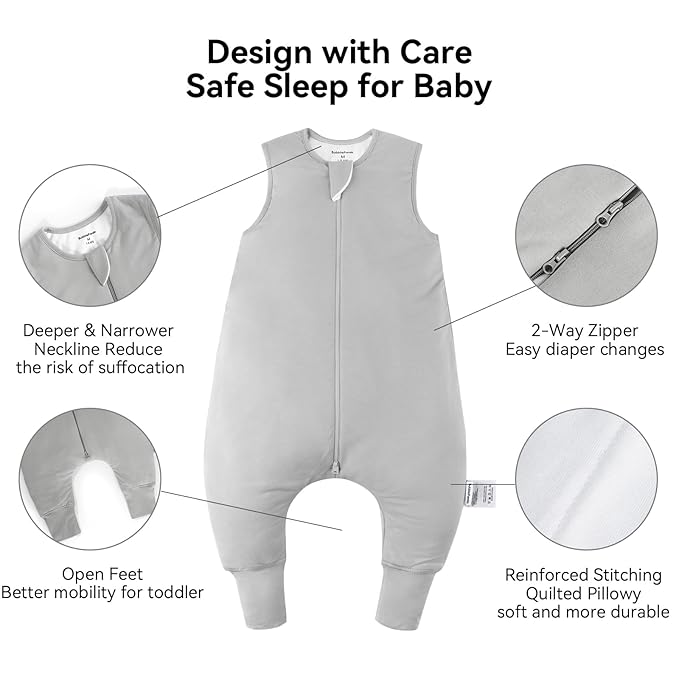 BubblePanda Rayon Made From Bamboo Toddler Sleep Sack with Feet 12-24 Months 2.5 Tog Winter Ultra Soft Warm Baby Sleep Bag Walker 1t-2t Quilted Thick Wearable Blanket with Legs 2-Way Zipper
