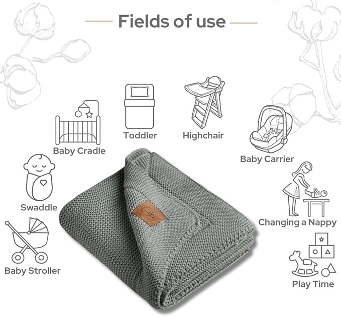 100% Organic Cotton GOTS Certified Baby Knitted Blanket with Gift Box - Soft Toddler, Crib, Stroller Blanket - Neutral Swaddle and Receiving Blanket for Newborns, 30"x40", Green